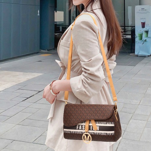 Generous Flip Messenger Letter Printed Women Shoulder Bag - Dark Brown |image