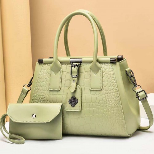Two Piece Crocodile Pattern Sewing Thread Women Square Hand Bag - Green |image