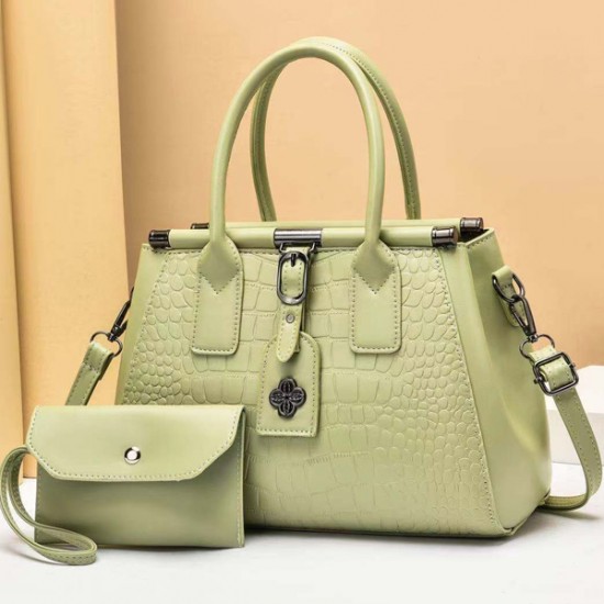Two Piece Crocodile Pattern Sewing Thread Women Square Hand Bag - Green |image