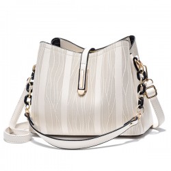 Luxury Plaid Bucket Crossbody Detachable Strap Women Handbag - Cream