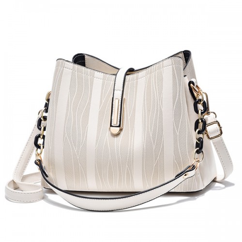 Luxury Plaid Bucket Crossbody Detachable Strap Women Handbag - Cream |image