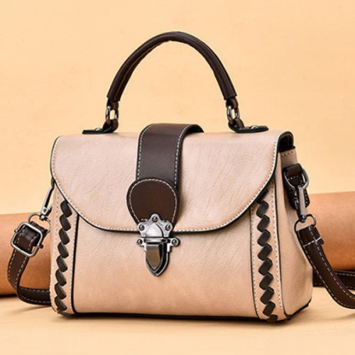 Contrast Elegant Cross Body Lock Design Flap Women Shoulder Bag - Beige |image