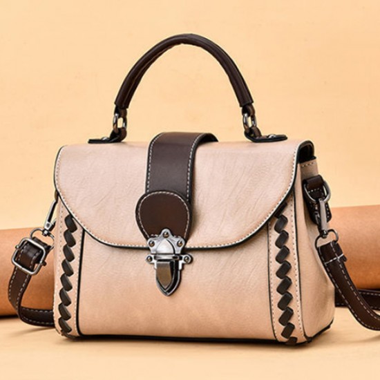 Contrast Elegant Cross Body Lock Design Flap Women Shoulder Bag - Beige |image