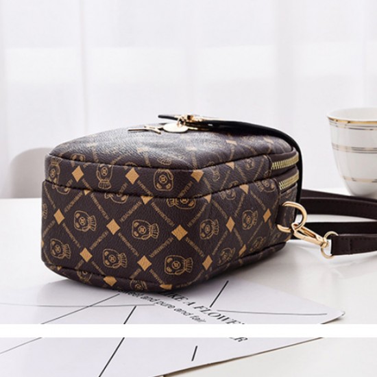 Micky Mouse Multi-Layer Adjustable Strap Square Shoulder Bag - Dark Brown |image