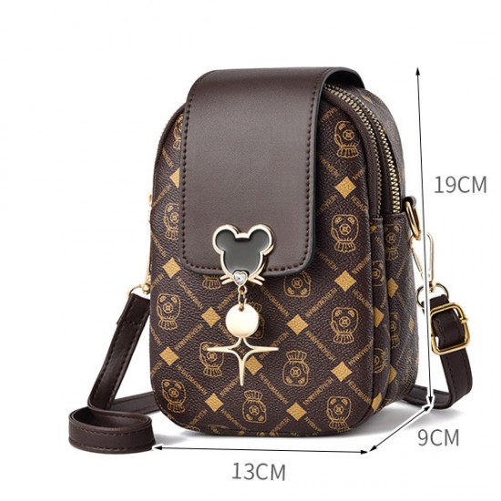 Micky Mouse Multi-Layer Adjustable Strap Square Shoulder Bag - Dark Brown |image
