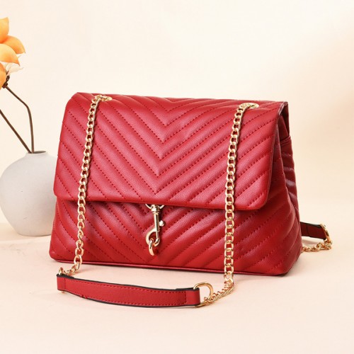 Embossed Snap Closure Convertible Strap Edie Flap Shoulder Bag - Red |image