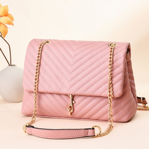 Embossed Snap Closure Convertible Strap Edie Flap Shoulder Bag - Pink |image