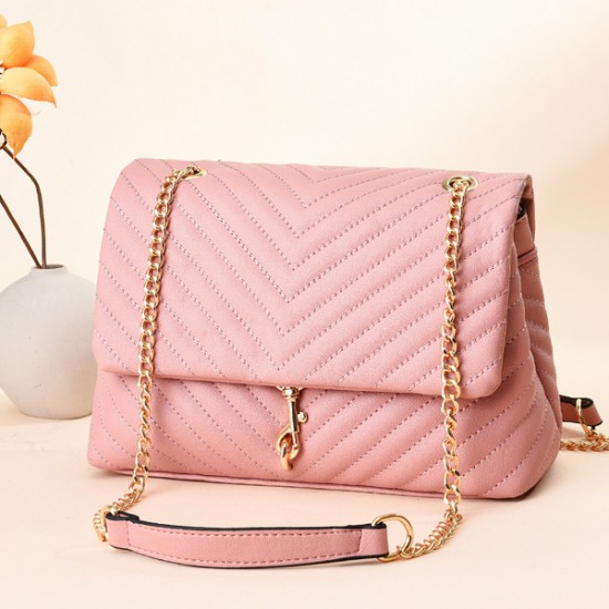 Showing image for Embossed Snap Closure Convertible Strap Edie Flap Shoulder Bag - Pink Embossed Snap Closure Convertible Strap Edie Flap Shoulder Bag - Pink |image