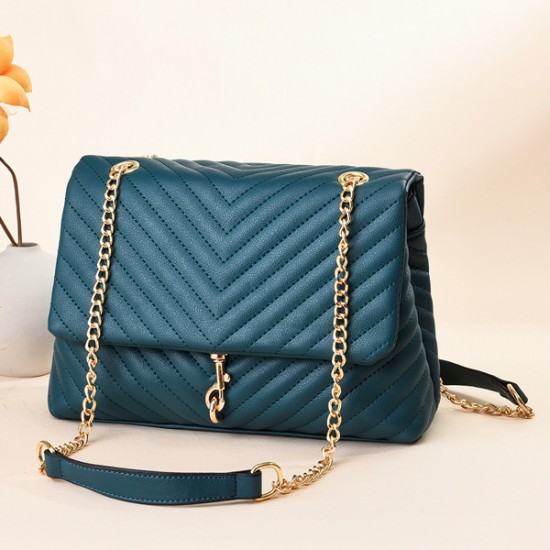 Embossed Snap Closure Convertible Strap Edie Flap Shoulder Bag - Green |image
