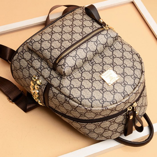 Presbyopia Zipper Pockets Vertical Square Women Backpack - Light Brown |image