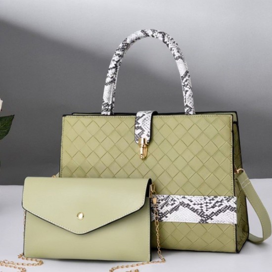Versatile Two Piece Snakeskin Pattern Slit Pocket Women Handbags - Green |image