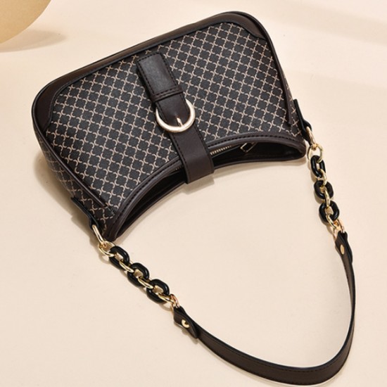 Showing image for Checkered Buckle Decor Chain Baguette Women Shoulder Bags - Brown Checkered Buckle Decor Chain Baguette Women Shoulder Bags - Brown |image