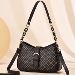 Checkered Buckle Decor Chain Baguette Women Shoulder Bags - Brown