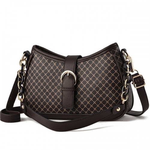 Checkered Buckle Decor Chain Baguette Women Shoulder Bags - Brown |image