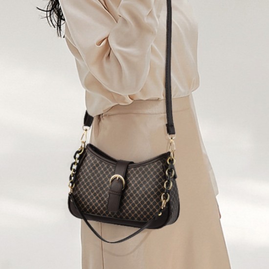 Showing image for Checkered Buckle Decor Chain Baguette Women Shoulder Bags - Brown Checkered Buckle Decor Chain Baguette Women Shoulder Bags - Brown |image