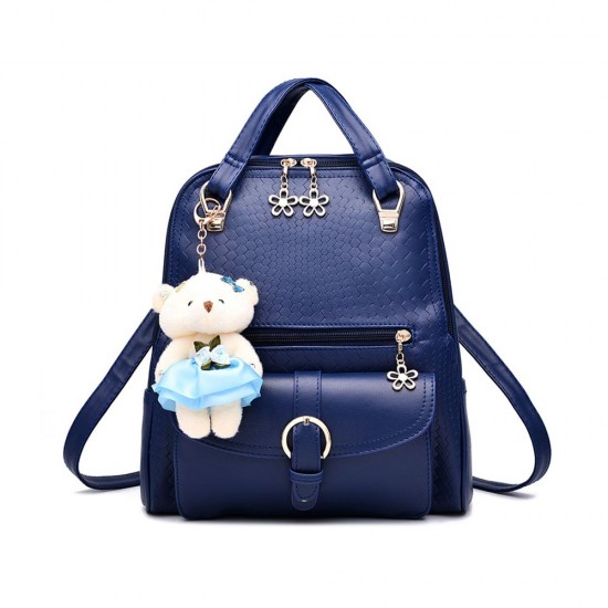 Trendy Teddy Bear Ring Zip Closure Women Backpack - Blue |image