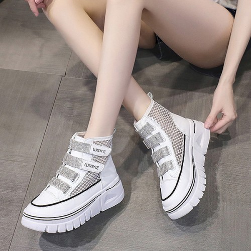 Platform Velcro Soft Sole Thick Bottom Women Sneakers - White |image