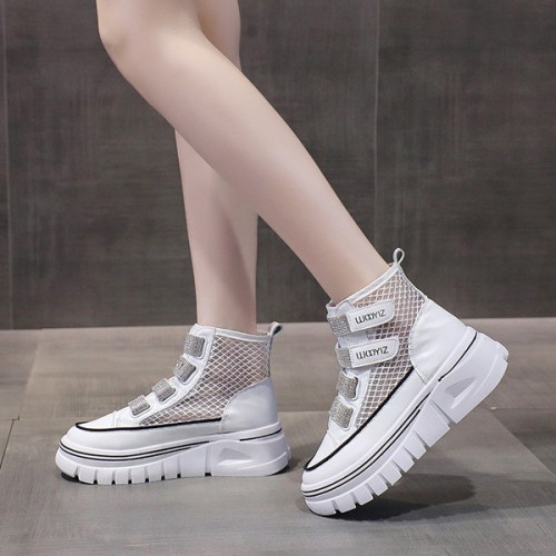 Platform Velcro Soft Sole Thick Bottom Women Sneakers - White |image