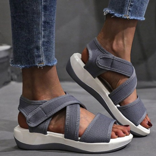 Showing image for Fish Head Velcro Closure Thick Bottom Strappy Women Sandals - Grey Fish Head Velcro Closure Thick Bottom Strappy Women Sandals - Grey |image