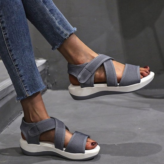 Showing image for Fish Head Velcro Closure Thick Bottom Strappy Women Sandals - Grey Fish Head Velcro Closure Thick Bottom Strappy Women Sandals - Grey |image