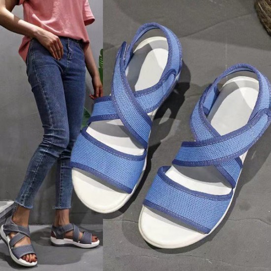 Fish Head Velcro Closure Thick Bottom Strappy Women Sandals - Blue |image