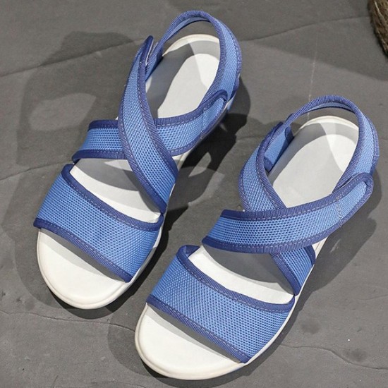 Fish Head Velcro Closure Thick Bottom Strappy Women Sandals - Blue |image