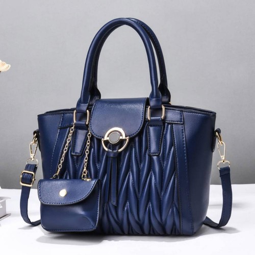 Luxury Wrinkle Quilted Drawstring Buckle Women Tote Hand Bags - Blue |image