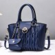 Luxury Wrinkle Quilted Drawstring Buckle Women Tote Hand Bags - Blue