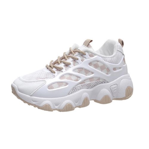 Breathable Thick Soled Lace Up Sporty Women Sneakers - Brown |image
