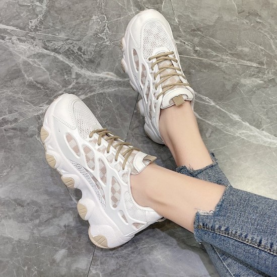 Breathable Thick Soled Lace Up Sporty Women Sneakers - Brown |image