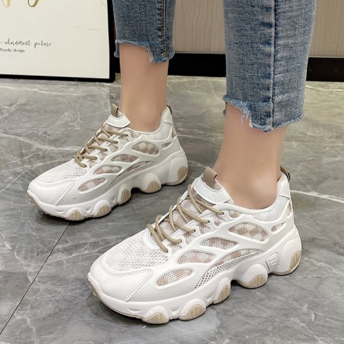 Breathable Thick Soled Lace Up Sporty Women Sneakers - Brown |image
