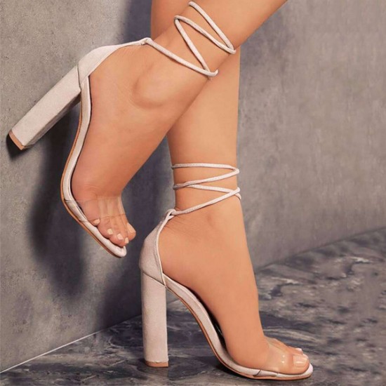 Gladiator Transparent Ankle Strap Thin High Heels Women Sandals - White |image