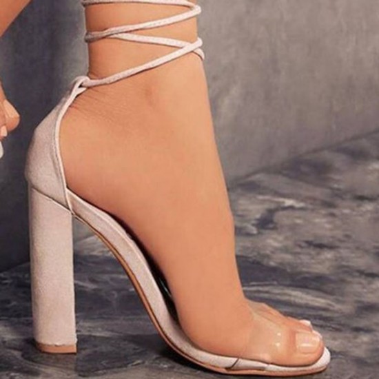 Gladiator Transparent Ankle Strap Thin High Heels Women Sandals - White |image