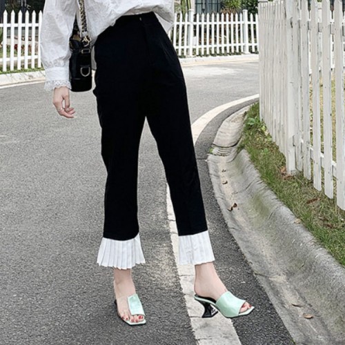 Square Toe Flip Flop Solid Color Transparent Women Mid Heels Slippers - Green |image