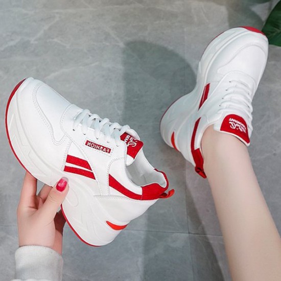 Showing image for Casual Thick Bottom Lace Up Low Cut Breathable Sneakers - Red Casual Thick Bottom Lace Up Low Cut Breathable Sneakers - Red |image