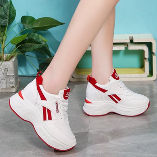 Showing image for Casual Thick Bottom Lace Up Low Cut Breathable Sneakers - Red Casual Thick Bottom Lace Up Low Cut Breathable Sneakers - Red |image