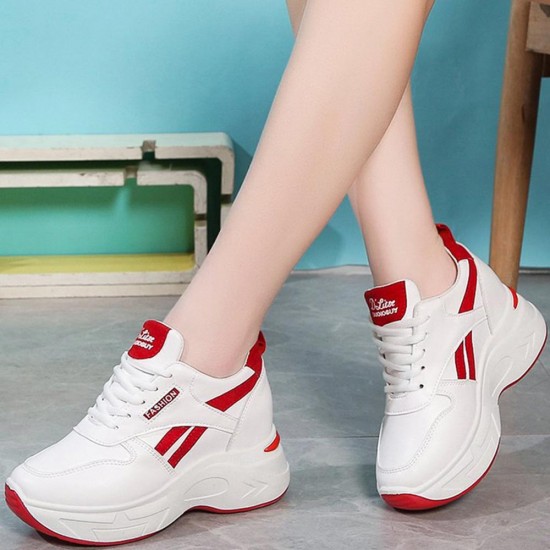 Showing image for Casual Thick Bottom Lace Up Low Cut Breathable Sneakers - Red Casual Thick Bottom Lace Up Low Cut Breathable Sneakers - Red |image