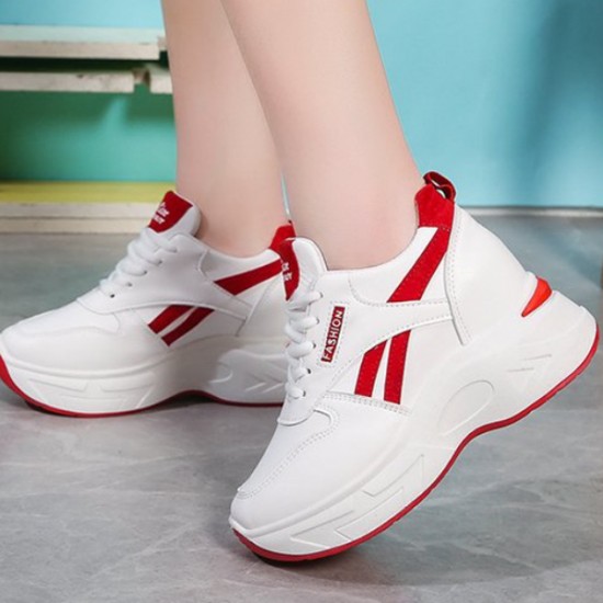 Showing image for Casual Thick Bottom Lace Up Low Cut Breathable Sneakers - Red Casual Thick Bottom Lace Up Low Cut Breathable Sneakers - Red |image