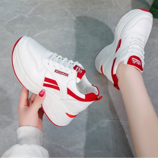 Showing image for Casual Thick Bottom Lace Up Low Cut Breathable Sneakers - Red Casual Thick Bottom Lace Up Low Cut Breathable Sneakers - Red |image