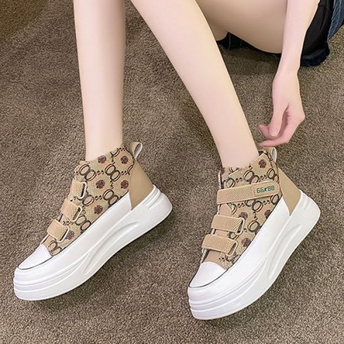 Leopard Flowers Colorful Design Velcro Closure Classy Sneakers - Beige |image