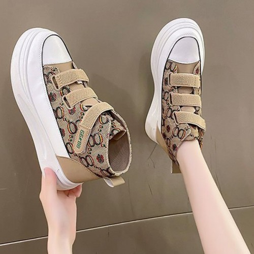 Leopard Flowers Colorful Design Velcro Closure Classy Sneakers - Beige |image