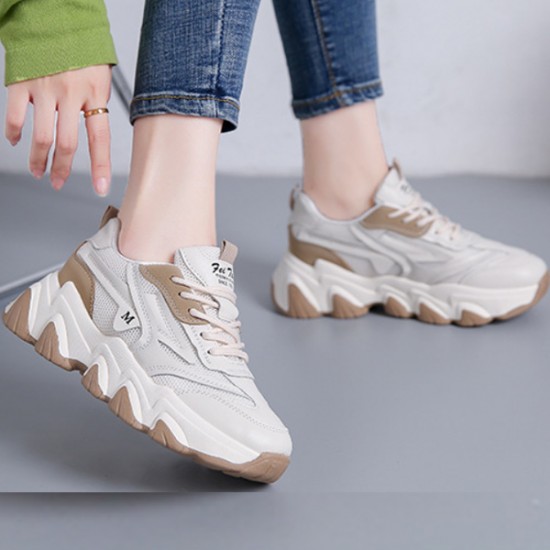 Comfort Color Block Front Chunky Lace up Sneakers - Beige |image