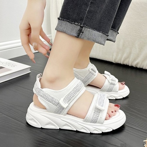 Transparent Ankle Strap Velcro Peep Toe Wedge Sandals - White |image