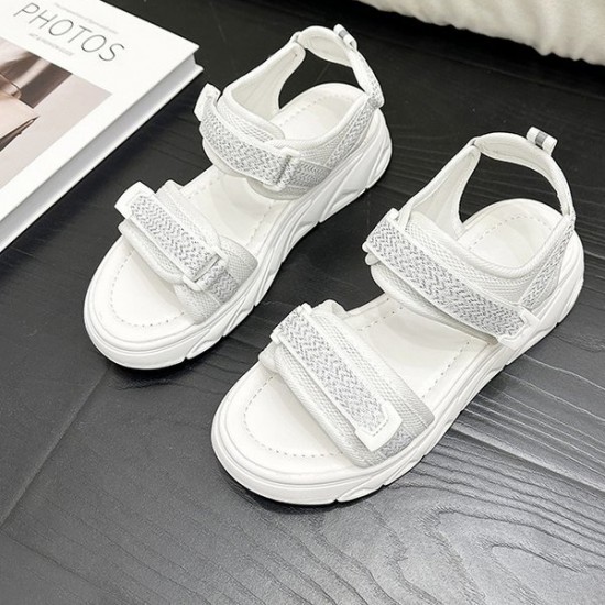 Transparent Ankle Strap Velcro Peep Toe Wedge Sandals - White |image