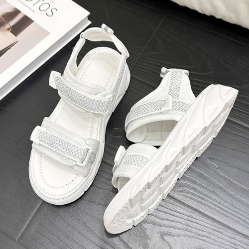 Transparent Ankle Strap Velcro Peep Toe Wedge Sandals - White |image