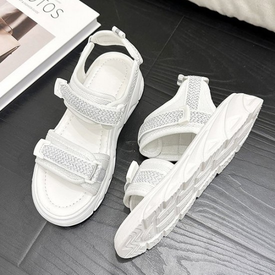 Transparent Ankle Strap Velcro Peep Toe Wedge Sandals - White |image