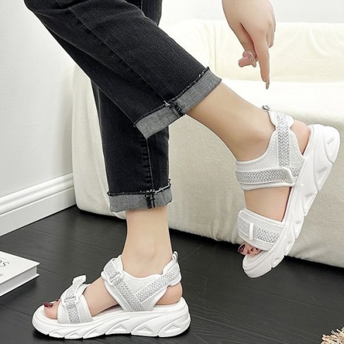 Transparent Ankle Strap Velcro Peep Toe Wedge Sandals - White |image