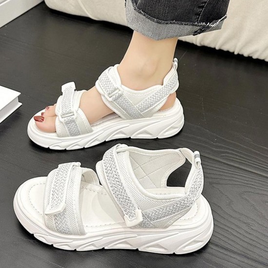 Transparent Ankle Strap Velcro Peep Toe Wedge Sandals - White |image