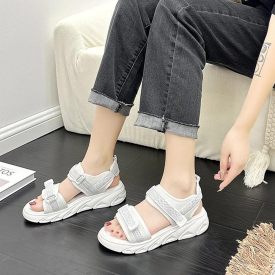Transparent Ankle Strap Velcro Peep Toe Wedge Sandals - White |image