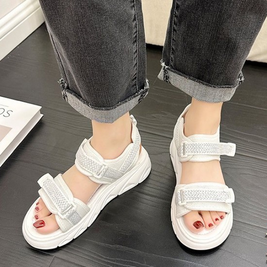 Transparent Ankle Strap Velcro Peep Toe Wedge Sandals - White |image